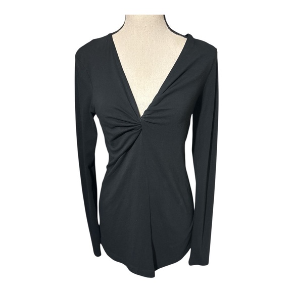 Theory Tops - Theory Black twisted knot V neck Long Sleeve Blouse black size medium